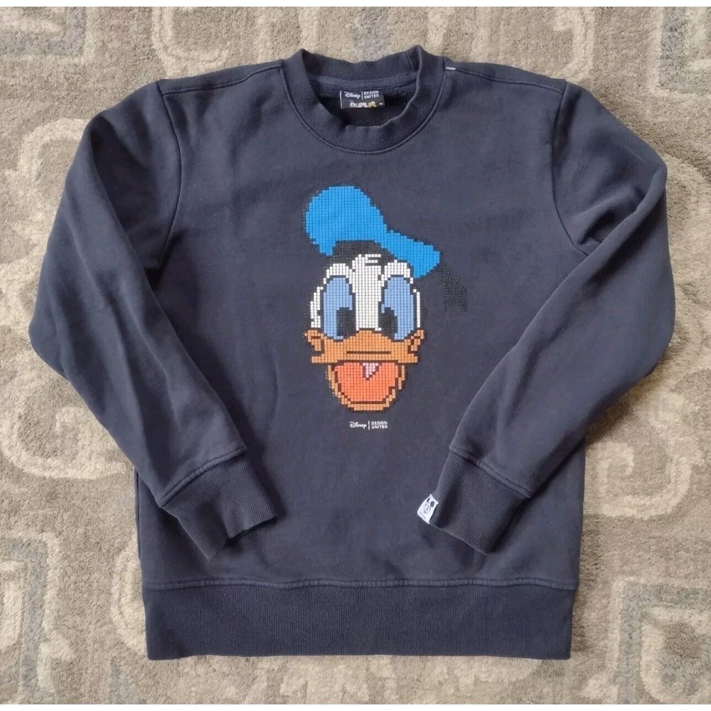 Disney Donald Duck Sweatshirt  Pixel Print Men's Small Navy Graphic